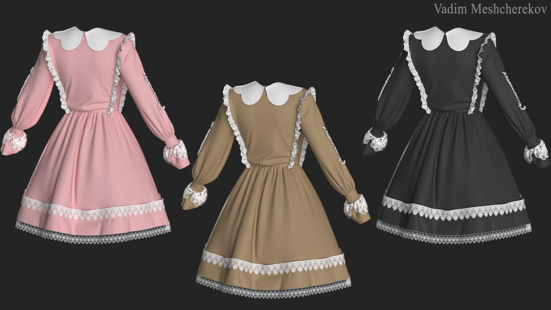 ArtStation - Vintage Dress №3. Clo 3D / Marvelous Designer project +obj ...