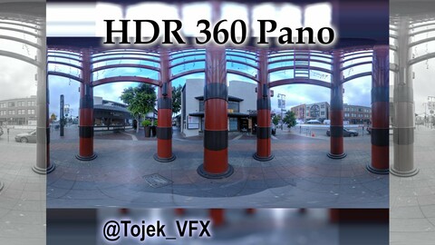 HDR 360 Panorama Little Tokyo Village 11 mall entrance tower