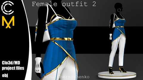 Female outfit 2. Marvelous Designer/Clo3d project + OBJ.