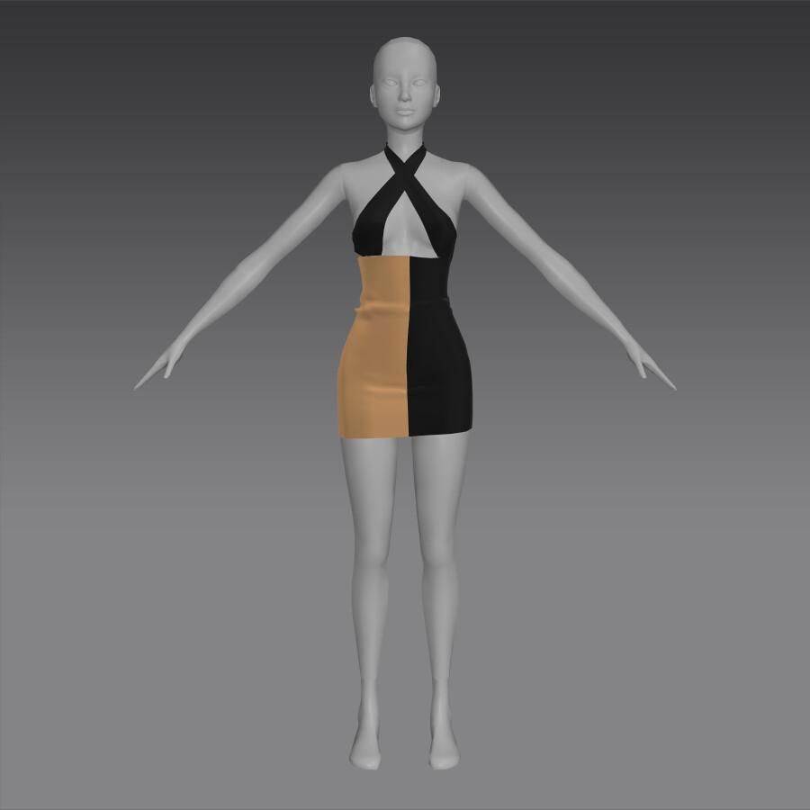 ArtStation - Two Tone Mini Dress OBJ + ZPRJ | Game Assets