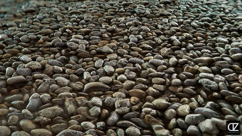 PBR - RIVER PEBBLES GROUND , ROLLING STONES - 4K MATERIAL