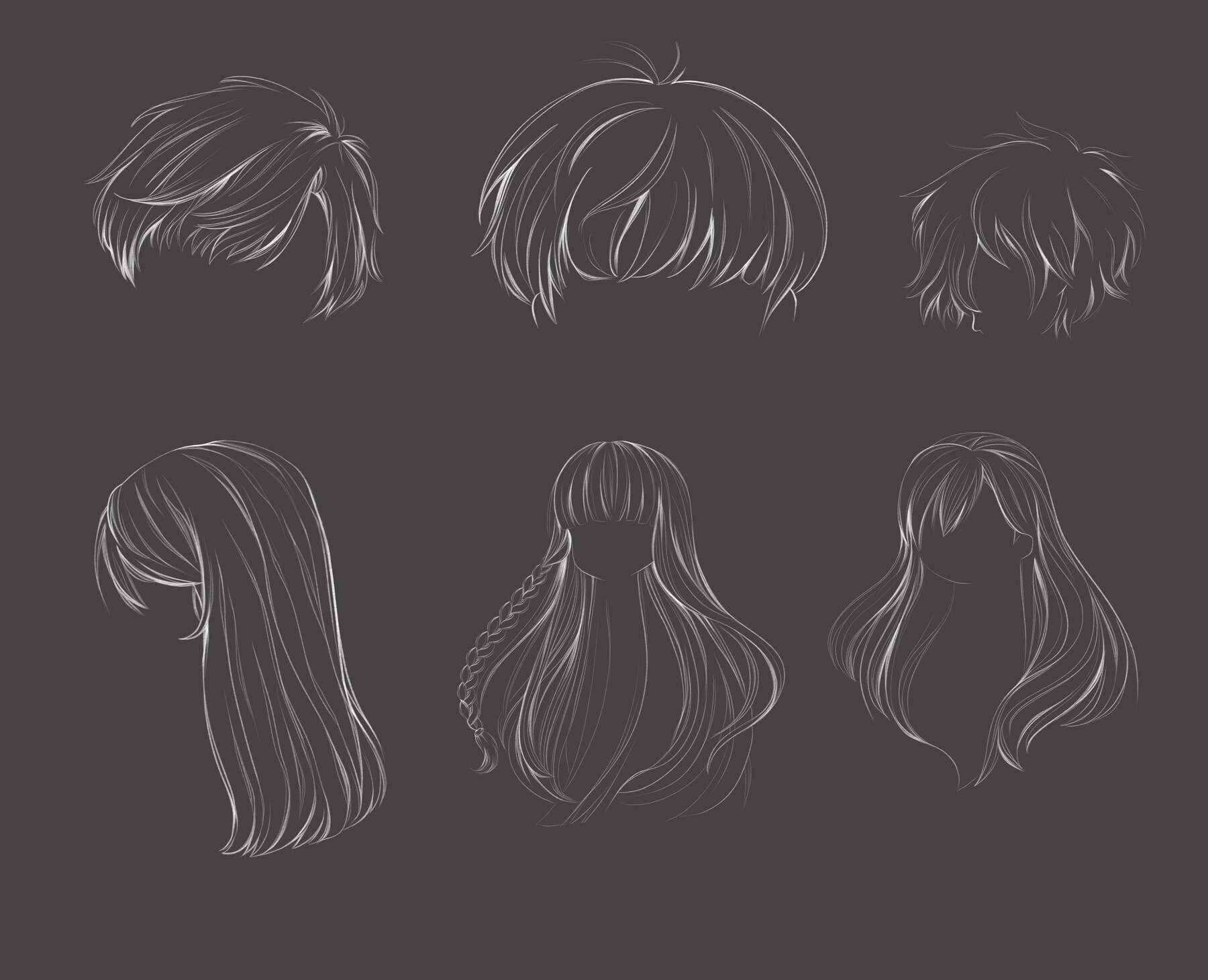 Procreate Manga Hairstyles Stamps. Anime Girl Hairstyle Stamp 