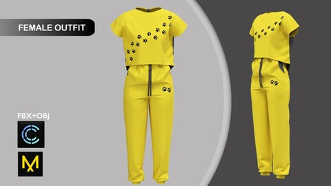 Female Summer Sport Outfit Marvelous Designer/Clo3d project + OBJ + FBX