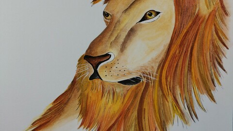 Golden lion  watercolor painting digital version