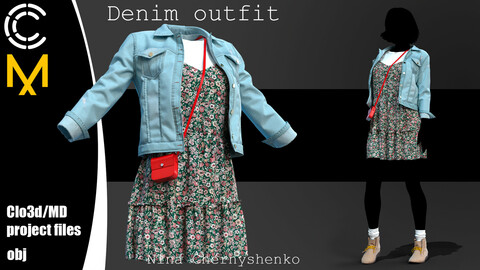 Denim outfit. Marvelous Designer/Clo3d project + OBJ.