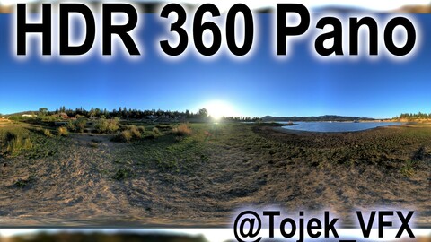 HDR 360 Panorama - Big Bear Lake CA - 112 Big Bear Frontier Beach sunset