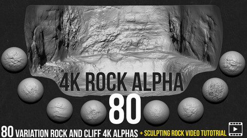 80 rock and cliff Alphas +  Sculpting rock video tutorial