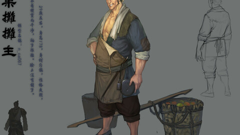 Low poly 3D characters-fruit stall