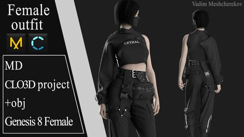 Female Modern Outfit №7. Clo 3D / Marvelous Designer project +obj