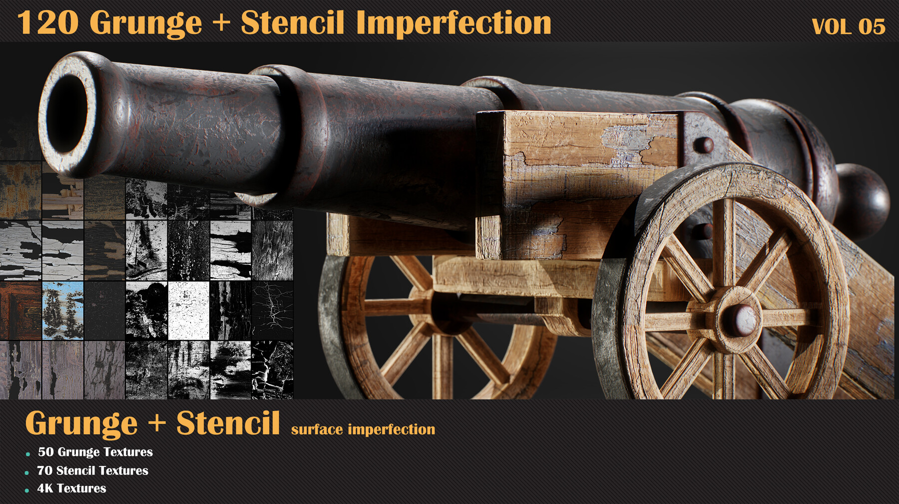 ArtStation - 120 Grunge + Stencil Imperfection-VOL 05 | Brushes