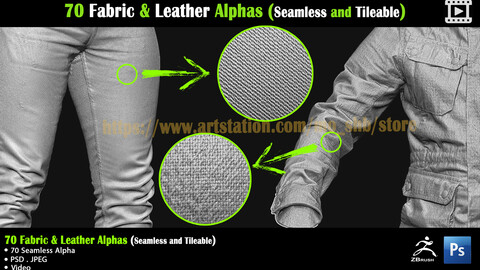 70 Fabric & Leather Alphas (Seamless and Tileable) + Video