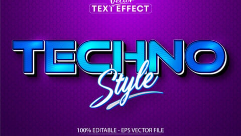 Techno style text, cartoon style editable text effect