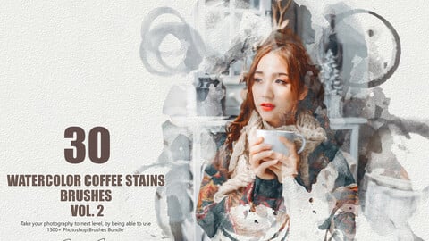 35 Watercolor Coffee Stains Brushes - Vol. 2