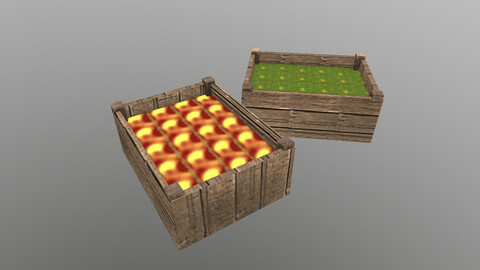 Low Poly Fruit Boxes 3D Model free
