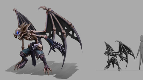 Low poly 3D Monster - Bone bat