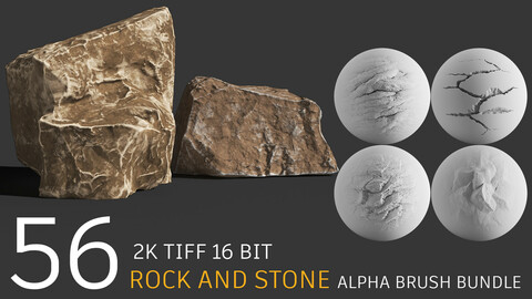 56 stone and rock easy sculpting alpha brush bundle + video tutorial