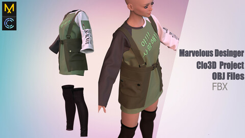 Girl, Korean fashion (MD/Clo3D Project + OBJ/FBX Files)