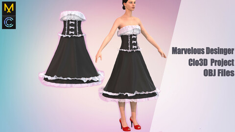 Girls Dress (MD/Clo3D Project ,OBJ Files)
