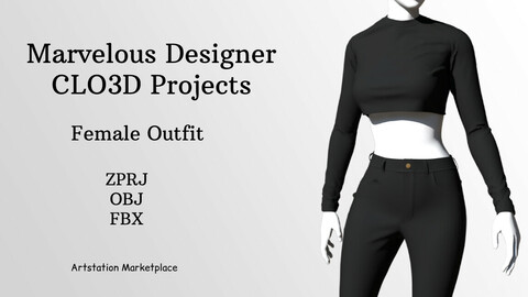 Female Outfit - Jeans and Shirt- Marvelous Designer and CLo3d Projects + OBJ+ FBX