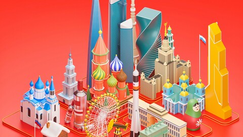 Russia - Set of 3D buildings and elements