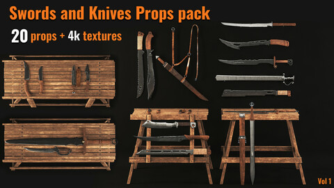 20 Swords and Knives Pack Asset+4k Pbr Texture