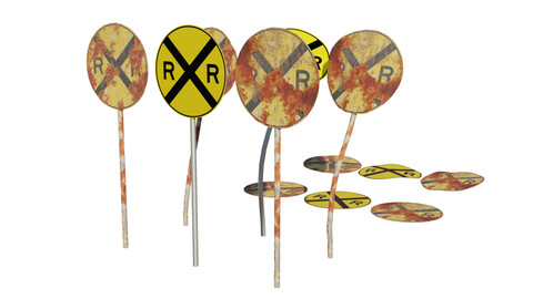 W10-1 Road Signs Rusted Old and Clean versions Low-poly 3D model