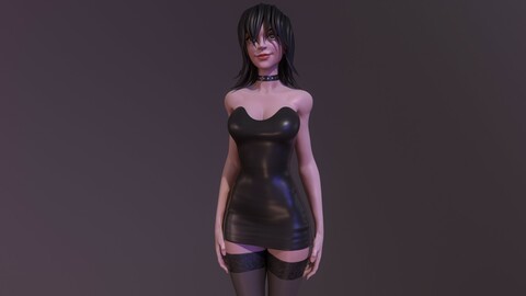 Black Dress Girl Low-poly 3D model