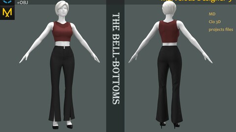 Female_Summer Shirt_Pants_Bell Pants_High Heel_Marvelous Designer File_Fbx&Obj if needed