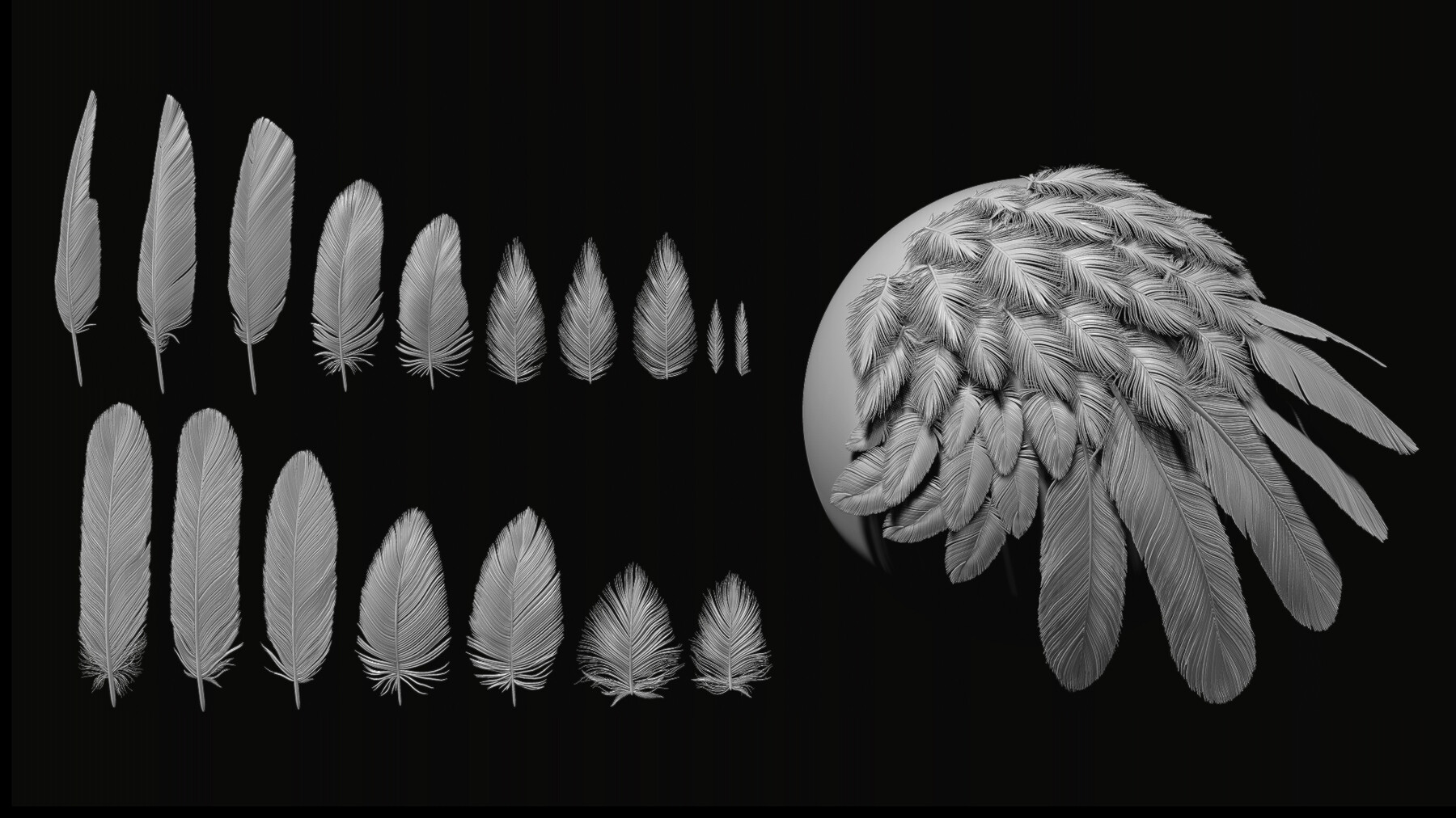 feathers in zbrush