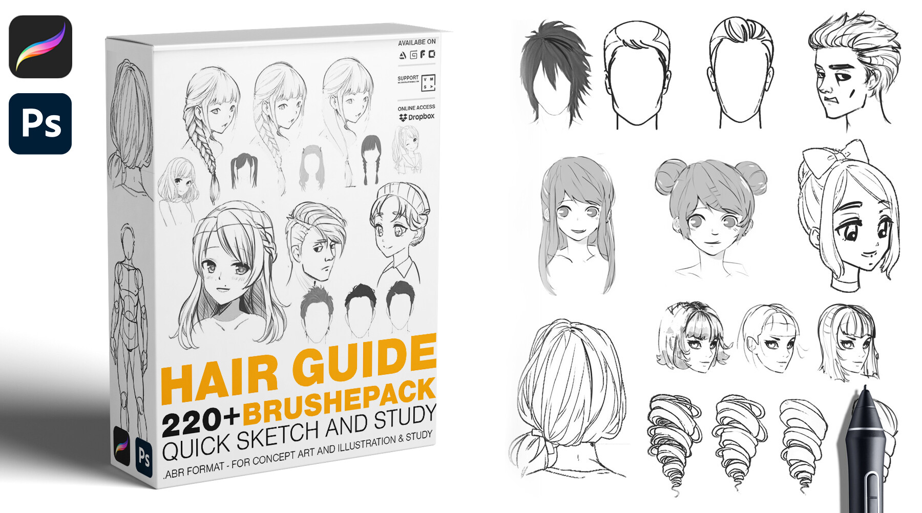 manga girl hair reference sheet