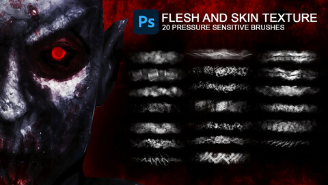 20 creature flesh and skin pressure sensitive photoshop texturing brushes.