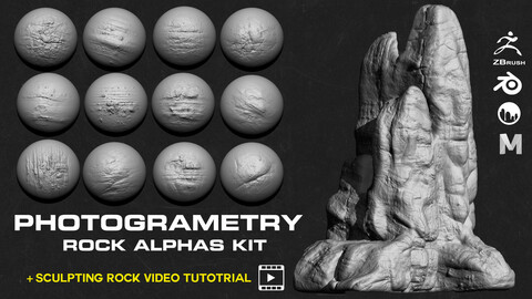 80 rock and cliff Alphas +  Sculpting rock video tutorial