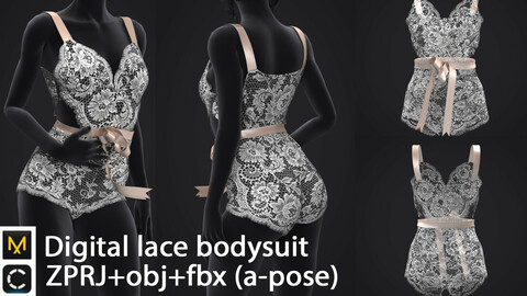 Digital lace bodysuit|clo3d