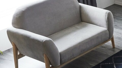 Tea tree solid wood aqua suede 2 seat sofa