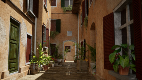 Unreal Engine Mediterranean Facades (90 elements + world aligned materials)