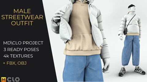 Male streetwear outfit. Clo3d, Marvelous designer project \ OBJ FBX \ 3 ready poses