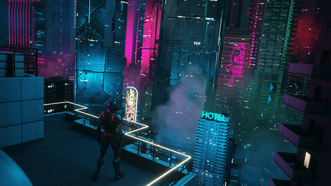 C4D Octane render CBD cyberpunk city SCIFI CITY Night city club