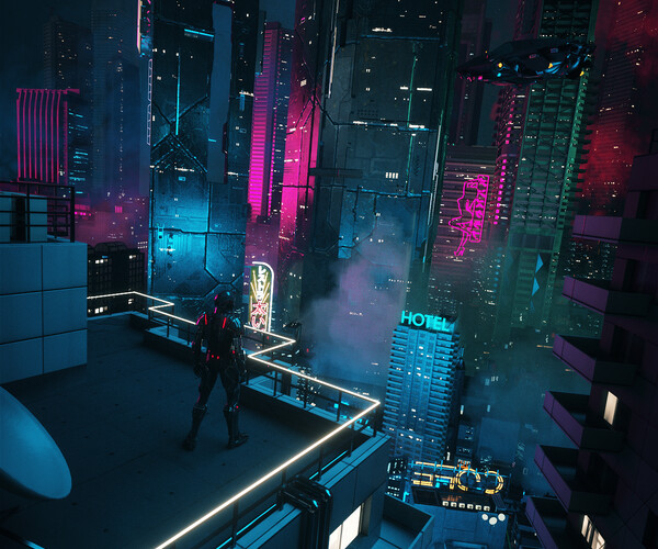 Cyberpunk 2077 animated wallpaper Sea City. 