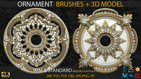 Ornament IMM & Standard Brushes+3D model+ Alpha 4K (V.03)