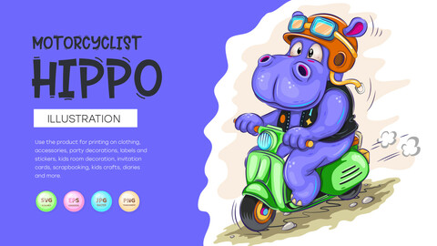 Cartoon hippo motorcyclist