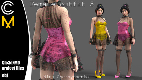 Female outfit 5. Marvelous Designer/Clo3d project + OBJ.