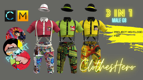 PopArt Male 3 in 1 (shirt + shorts + belts+hat).