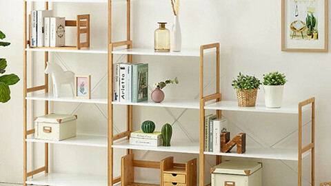 Wide wooden storage shelf