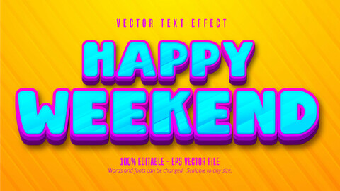 Happy weekend text, cartoon style editable text effect