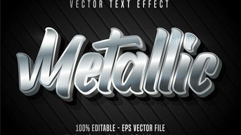 Metallic text, shiny silver color style editable text effect