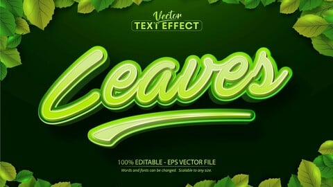 Leaves text, cartoon style editable text effect on green leaves background