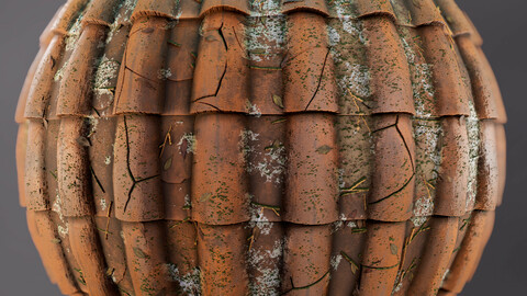 PBR - CLAY TILE ROOF, DIRTY AND BROKEN - 4K MATERIAL