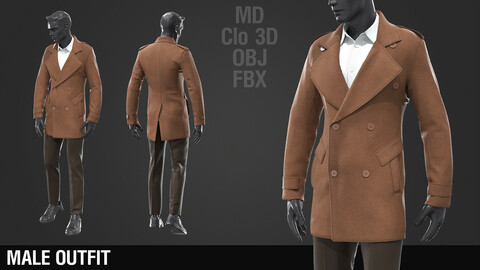 Men's coat / Marvelous Designer / Clo 3D project + obj + fbx