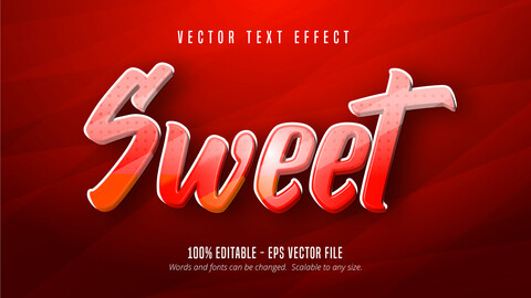 Sweet text, red color style cartoon editable text effect