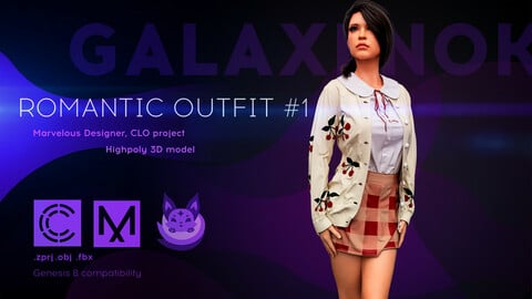 Female Romantic Outfit. Avatar genesis 8 Female. Marvelous Designer, Clo3d project. 4K PBR Textures. .OBJ.FBX files